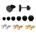 Pair Black Studs Flat Round Earrings Plug Gym Mens Women Surgical Steel