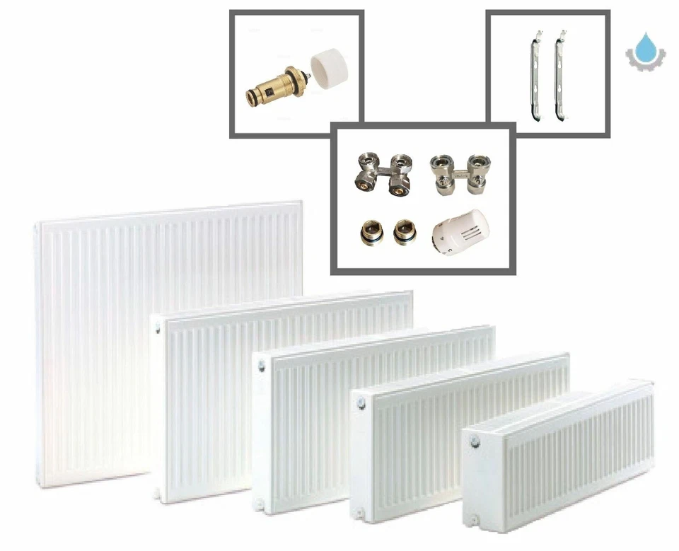 Universalheizkörper Heizkörper Typ 22 mit 6 Anschlüssen inkl. Hahnblock & Ventil - Bild 1 von 4