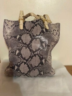  Cynthia Rowley leather grey and white snakeskin print tote shopper handbag  - Image 1 of 4