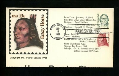 Ranto Cachet US FDC #2183 on 1855 combo Native American Indian Sitting Bull 1989 - Image 1 of 2