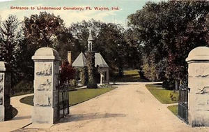 Fort Wayne Indiana~Entrance to Lindenwood Cemetery~Stone Gate~1910 Postcard - Picture 1 of 2