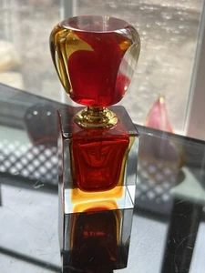 Vintage Murano Stil Rot Gold Facettiertes Glas Parfüm Flakon Schraubverschluss - Bild 1 von 12