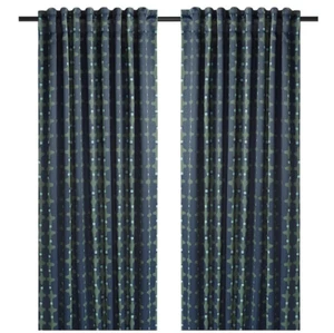 Ikea SKOGSSVINGEL Blackout Curtains, 1 pair, dark blue/green, 50x98" NIP - Picture 1 of 5