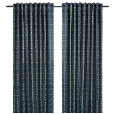 Ikea SKOGSSVINGEL Blackout Curtains, 1 pair, dark blue/green, 50x98" NIP - Image 1 of 4