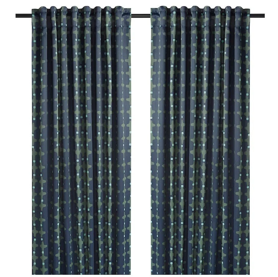 Ikea SKOGSSVINGEL Curtains 50x98 " 1 pair dark blue/green 805.515.02 -