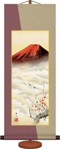 [Japanese Kakejiku] Mini Hanging Scroll - Red Fuji Flying/Hideyama Suzumura Come - Picture 1 of 1