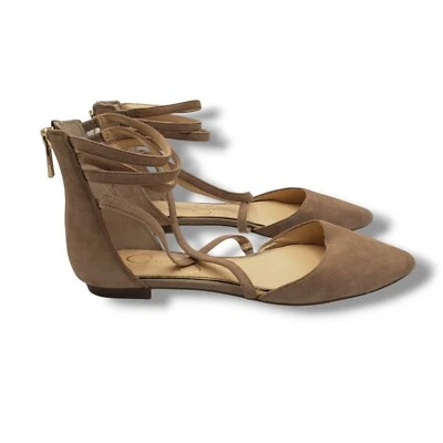 Jessica Simpson Zenka Flats Womens 6 Beige Suede Strappy Pointed Toe - Image 1 of 4