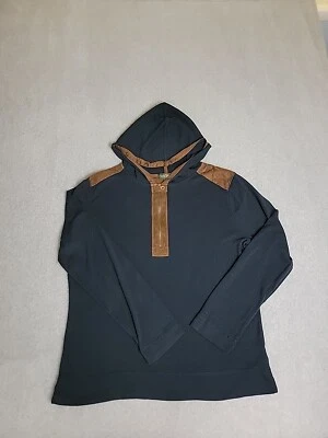 LRL Hoodie Womens XL Black Brown Faux Leather Patches Zip Soft Stretch Preppy - Image 1 of 4