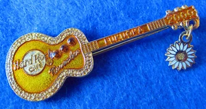FUKUOKA TOPAZ STONES & CHRYSANTHEMUM FLOWER BIRTHSTONE GUITAR Hard Rock Cafe PIN - Picture 1 of 1