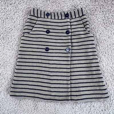 MANGO Beige Azul Marino Rayas Forrada Falda Mujer XS Bolsillos con Botones Foto 1 de 4