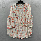 ROSE AND OLIVE Blouse Womens 1X Top Floral 3/4 Sleeve Sheer White Blue
