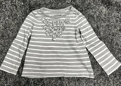 Genuine Kids From OSH KOSH 2T Grey/White Striped W/Ruffle Chest Long Sleeved - Image 1 of 4