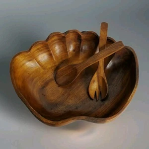 Ensaladera y utensilios de madera vaina de mono acacia almeja concha de vieira de colección - Imagen 1 de 9