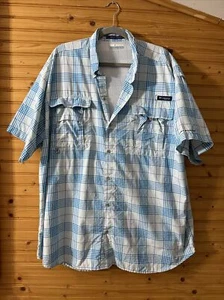Columbia PFG Fishing S/S Shirt Blue Plaid Vented Super Bahama Men’s XXL 2XL - Picture 1 of 10