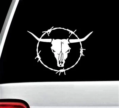 BLUEGRASS DECALS Longhorn Bull Cow Skull Barb Barbed Wire Decal Sticker Truck Suv Trailer H1093