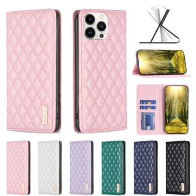 Magnetic Grid Leather Wallet Phone Case For Redmi Note 14 13 12 11 Pro A3 14C 9A - Image 1 of 4