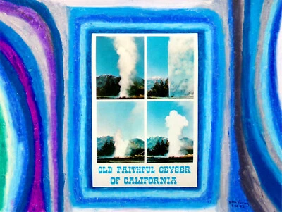 Antiguo collage de postales fieles de California vintage/dibujo artístico pastel al óleo original Foto 1 de 4