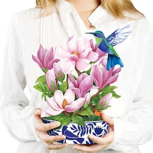Pop Up Flower Card, 10 Inch Magnolia Flowers 3D Paper Flowers Bouquet - Picture 1 of 24