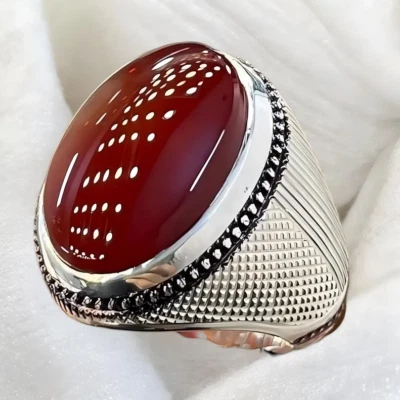 Natural Yemini aqeeq Silver Ring Father's Day gift-Birthday Gift Ring for him - Image 1 of 4