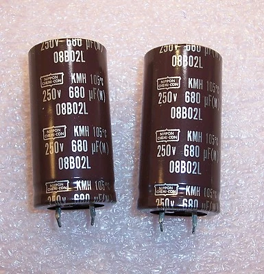 NIPPON CHEMICON QTY (2) 680uf 250V 105' SNAP-IN ELECTROLYTIC CAPACITORS KMH250VN681M25X50 NCC