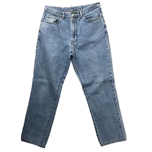 Jeans Faconnable da uomo 36R 36x30 blu dritti lavaggio medio denim elasticizzato a metà altezza - Foto 1 di 11