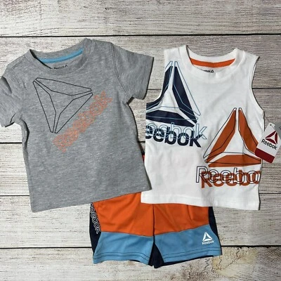 Juego de 3 piezas Reebok bebé niño talla 12 meses. ¡NUEVO CON ETIQUETAS! Camiseta sin mangas, camiseta, pantalones cortos. Colorido Foto 1 de 4