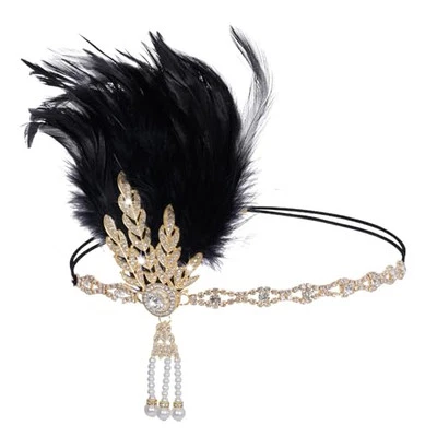 Diadema de pluma con aleta Toncloud años 20 rugiente Gatsby tocado negro Foto 1 de 4