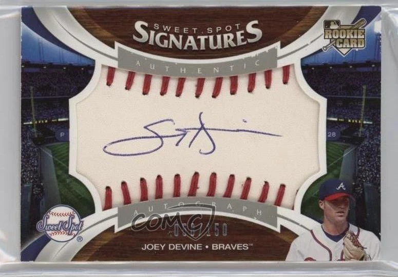 2006 Upper Deck Sweet Spot Signatures Red Stitch Blue Ink /150 Joey Devine Auto - Image 1 of 2