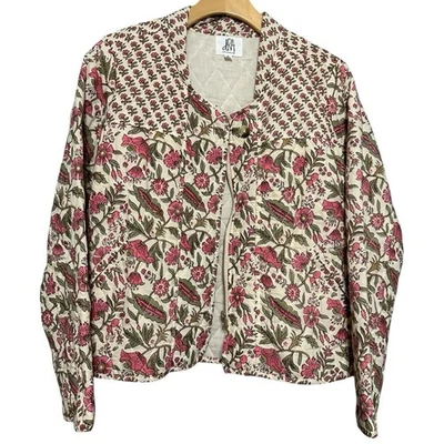 Jaqueta Anthropologie DrA feminina tamanho S rosa creme floral acolchoada com zíper - Imagem 1 de 4