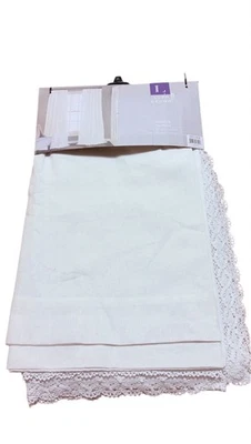 Lush Décor Rosalie Lace Trim Curtains Set 2 Panels 54x95 White Cotton Blend New - Image 1 of 4