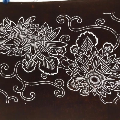 Antigua plantilla kimono de papel japonés Ise Katagami crisantemo Kiku A728 Foto 1 de 4