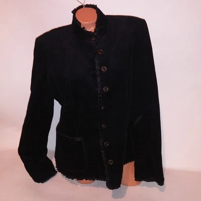 Dressbarn куртка женщин XL черный вельвет оборки кнопка спереди - Изображение 1 из 4