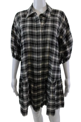 Vestido negro manga corta Jonathan Simkhai para mujer cuello a cuadros botón delantero talla S Foto 1 de 4