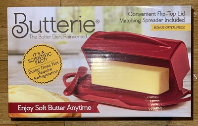 Butterie Convenient Flip-Top Butter Dish W/spreader RED Shatterproof Box RED - Image 1 of 2