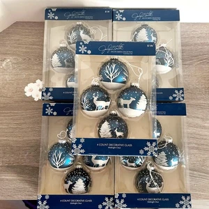 VNTG Jaclyn Smith Midnight Clear Glass Glitter Deer Family X-Mas Ball Ornaments  - Picture 1 of 8