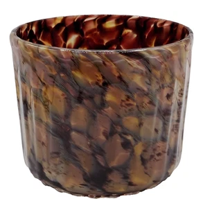Art Glass Handmade Blown Tortoiseshell Amber Candle Holder Vase Drinking Glass - Picture 1 of 5