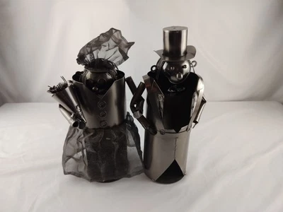 Soporte de vino de hojalata pareja dos botellas carrito bar decoración artesanal obras de arte Foto 1 de 4