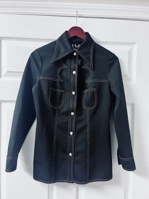 Vintage 70s Black Dagger Collar Button-Up Western Shirt (Size Medium) - Image 1 of 3