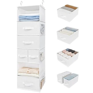 Hanging Closet Organizer and Storage 6 Shelf Clothes Organization with Drawer... - Picture 1 of 7