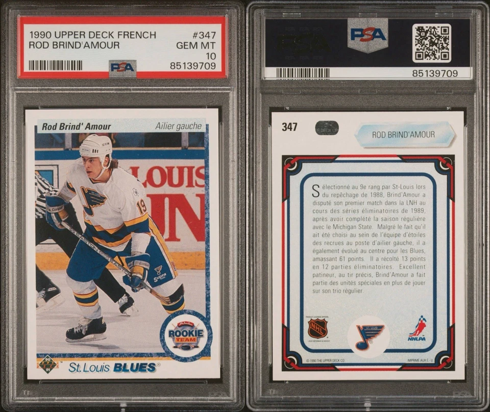 1990 Upper Deck FRENCH Rod Brind'Amour RC PSA 10 Gem Mint #347 All Rookie Team - Image 1 of 1