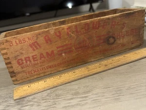 Antico Mayflower's in legno 3 libbre Scatola formaggio panna Boston bella patina! coda di rondine - Foto 1 di 14