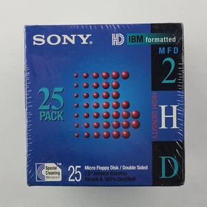 Sony HD IBM Formatted MFD 2 Micro Floppy Disk Double Sided 25 Pack 2HD - NEW - Picture 1 of 6