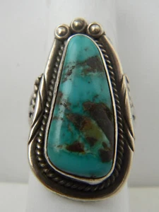 Anello Lungo Turchese Lungo Turchese Argento Sterling Vecchia Pawn Navajo Argento Sterling Taglia 8 - Foto 1 di 11