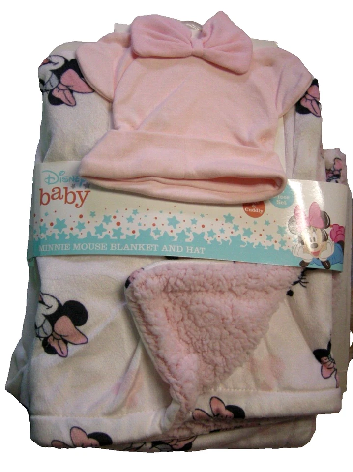 Disney Minnie Mouse Manta Suave Bebé Niña con Gorra Rosa Infantil, 2 Piezas, Nueva Foto 1 de 1