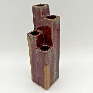 Beaver Creek Studio Kunstkeramik - kleine Knospenvase 4 Loch gestapelt weinrot signiert 04 - Bild 1 von 9