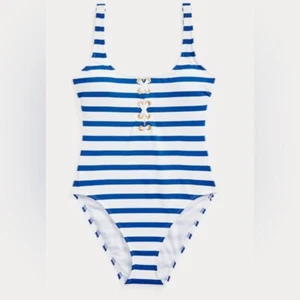 NWT Ralph Lauren Woman’s One-Piece Swimsuit Port Stripe Swimwear Nautical Size 4 - Picture 1 of 13