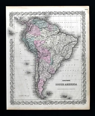 Mapa Colton América del Sur 1874 Brasil Colombia Argentina Patagona Chile Perú Río Foto 1 de 4