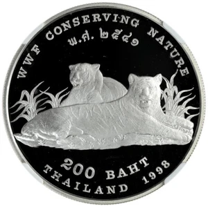 THAILAND 200 Baht BE 2541/1998 'World Wildlife Fund - Tigers' Rama IX NGC PF69UC - Picture 1 of 3