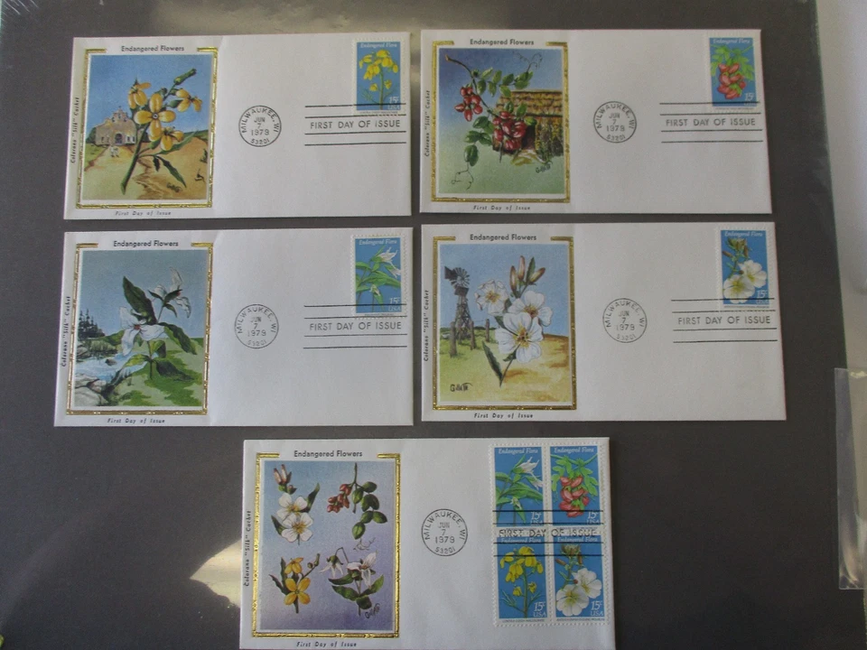 CC - FDC COLORANO SILK CACHET - ENDANGERED FLOWERS SET OF 5  - Image 1 of 1