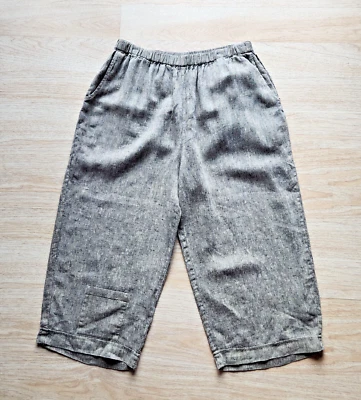 Pantalones Cortos FLAX Lino Lagenlook Pierna Ancha Bolsillo Pull-On Amarillo Negro Para Mujer L Foto 1 de 4